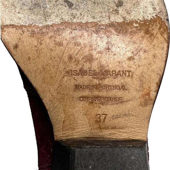 Isabel Marant Dewina Dark Red Maroon Suede Pointed Toe Block Heel Ankle Boots - Picture 7 of 9